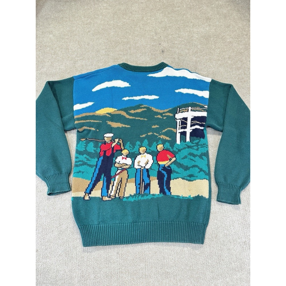 Vintage Golden Bear Jack Nicklaus Golfer Sweater Men's Med AOP 90s Colorful